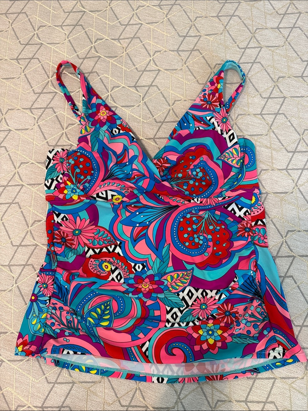Catalina Multicolor Paisley & Floral Swim Camisole — Pink, Blue & Red M/8-10